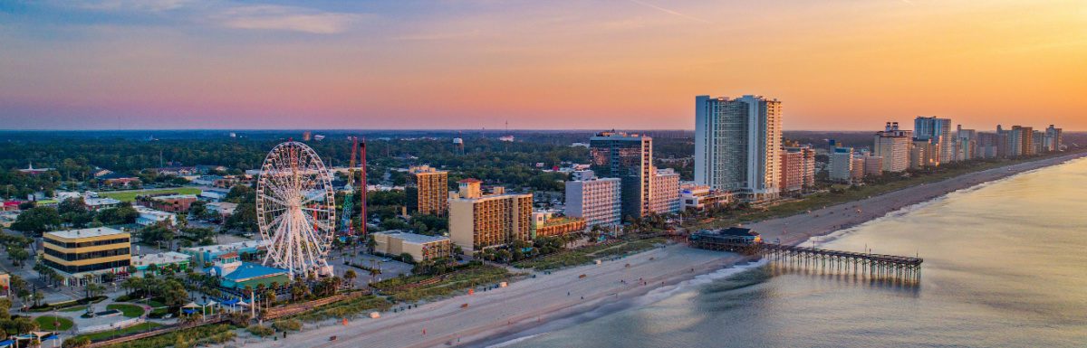 Aerial drone view of Myrtle Beach, South Carolina, in September.