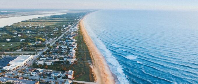 Drone view of the St. Augustine coastline, Florida, USA.