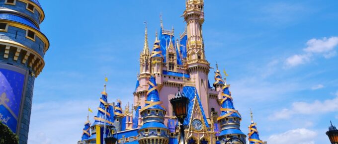 50th Anniversary Cinderella Castle Decorations at Walt Disney World Resort, Orlando, Florida, USA.