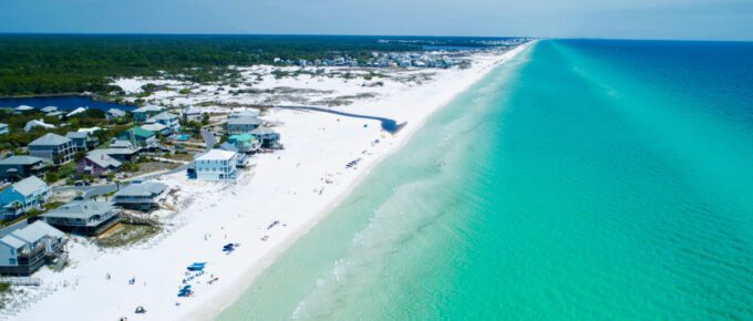 Aerial view of Grayton Beach, Florida on a beautiful spring afternoon.