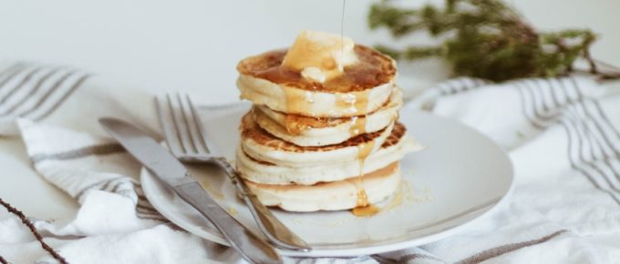 Mouthwatering thick pancakes for breakfast.