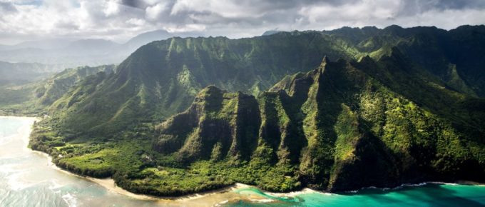Aerial view of Kauai County, Hawaii, United States.