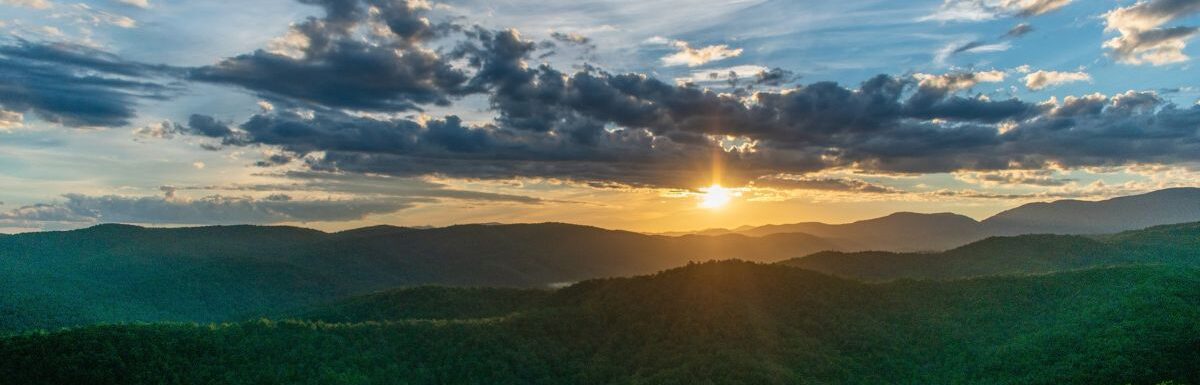 Sunset over the Appalachian mountains in Wilkes County, North Carolina, USA.