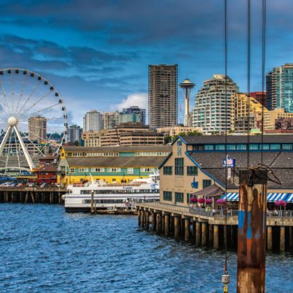 Ferris wheel near body of water in Seattle, Washington, USA.