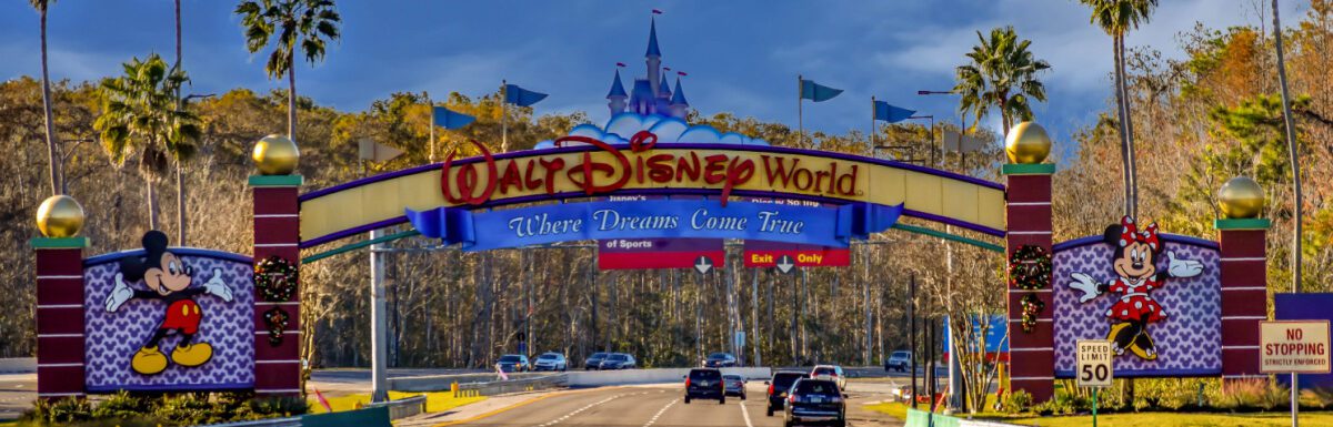 Entrance Arch of Walt Disney World Theme Park in Orlando, Florida, USA.