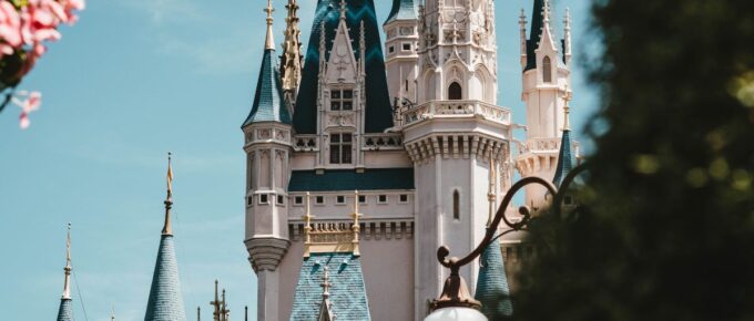White and blue castle in Walt Disney World Florida.