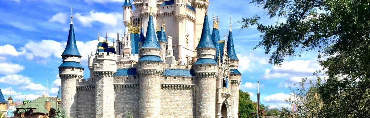 Daytime view of Disney castle in Walt Disney World Resort, Orlando, United States.