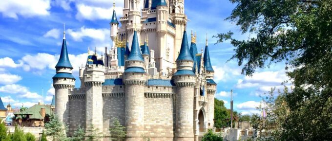 Daytime view of Disney castle in Walt Disney World Resort, Orlando, United States.