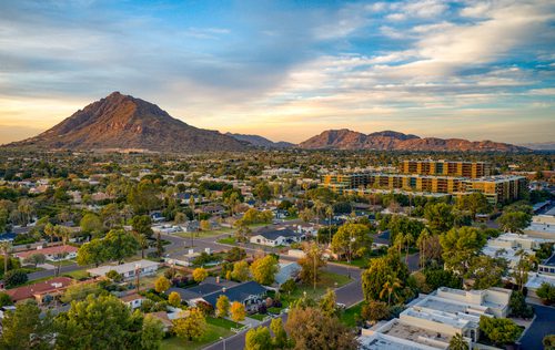An aeriel view of Downtown Scottsdale, Arizona.