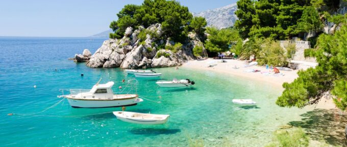 Beautiful Makarska riviera beach near Brela town, Dalmatia, Croatia.