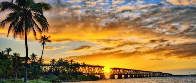 Sunset view of bahia honda state park, Florida Keys.