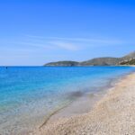 Borsh beach with turquoise water sea in Albania.